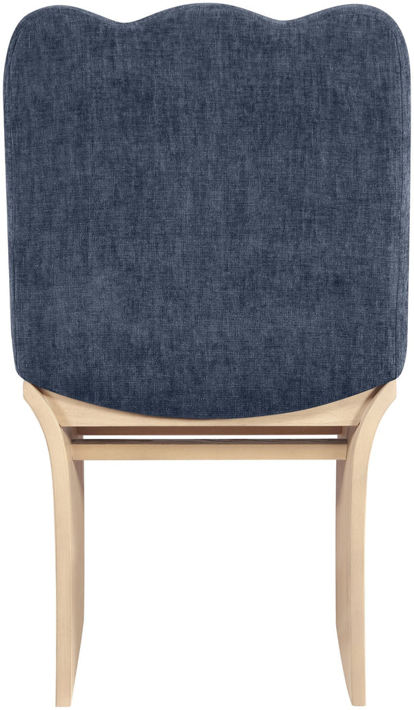Meridian Furniture Shaw Art Deco Chenille Upholstered Dining Chair with Sculptural Oak Veneer Base for Any Room Navy 11067 11067Navy-C