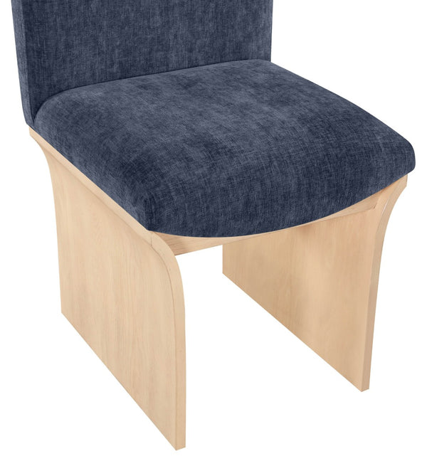 Meridian Furniture Shaw Art Deco Chenille Upholstered Dining Chair with Sculptural Oak Veneer Base for Any Room Navy 11067 11067Navy-C