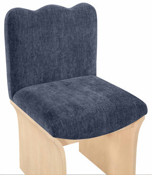 Meridian Furniture Shaw Art Deco Chenille Upholstered Dining Chair with Sculptural Oak Veneer Base for Any Room Navy 11067 11067Navy-C