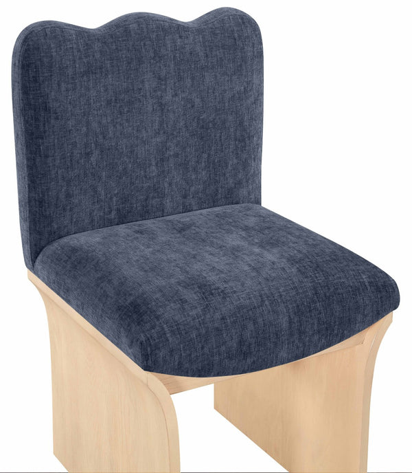 Meridian Furniture Shaw Art Deco Chenille Upholstered Dining Chair with Sculptural Oak Veneer Base for Any Room Navy 11067 11067Navy-C