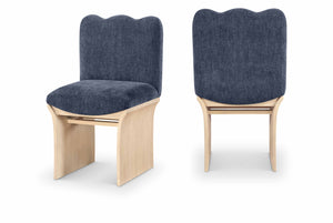 Meridian Furniture Shaw Art Deco Chenille Upholstered Dining Chair with Sculptural Oak Veneer Base for Any Room Navy 11067 11067Navy-C