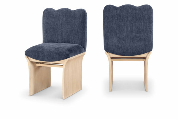 Meridian Furniture Shaw Art Deco Chenille Upholstered Dining Chair with Sculptural Oak Veneer Base for Any Room Navy 11067 11067Navy-C