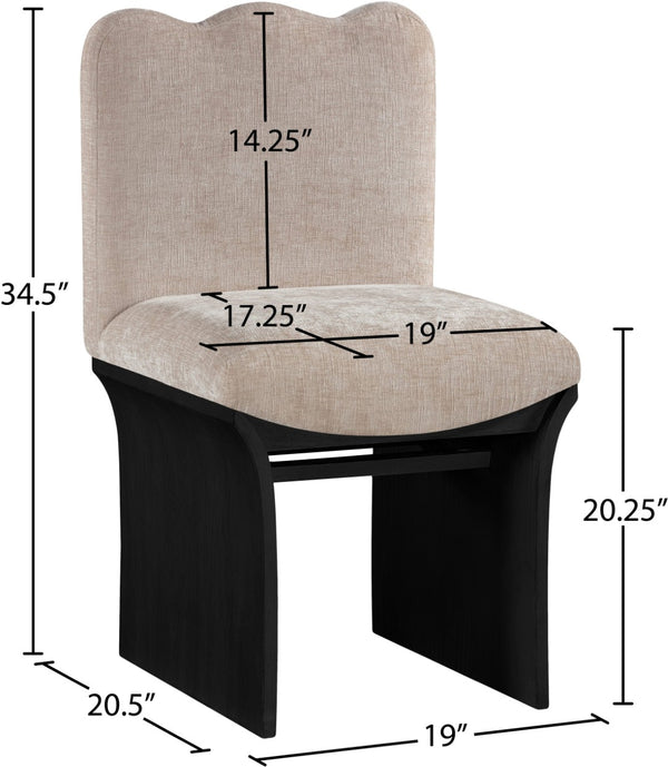 Meridian Furniture Shaw Art Deco Chenille Upholstered Dining Chair with Sculptural Oak Veneer Base for Any Room Beige 11068 11068Beige-C