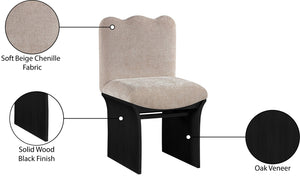 Meridian Furniture Shaw Art Deco Chenille Upholstered Dining Chair with Sculptural Oak Veneer Base for Any Room Beige 11068 11068Beige-C