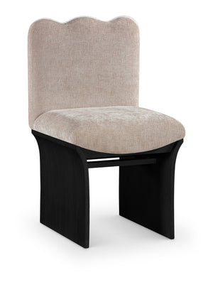 Meridian Furniture Shaw Art Deco Chenille Upholstered Dining Chair with Sculptural Oak Veneer Base for Any Room Beige 11068 11068Beige-C