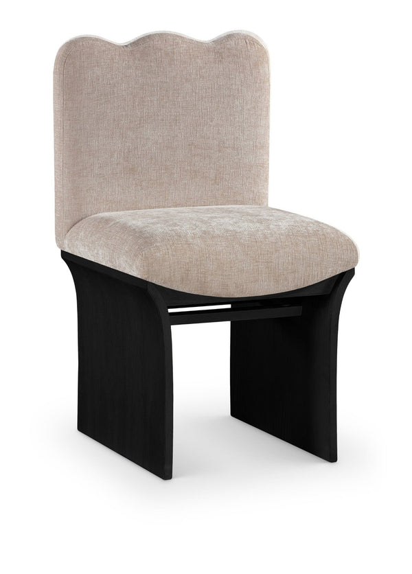 Meridian Furniture Shaw Art Deco Chenille Upholstered Dining Chair with Sculptural Oak Veneer Base for Any Room Beige 11068 11068Beige-C