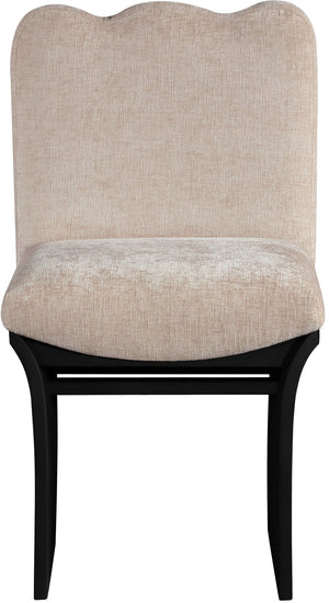 Meridian Furniture Shaw Art Deco Chenille Upholstered Dining Chair with Sculptural Oak Veneer Base for Any Room Beige 11068 11068Beige-C