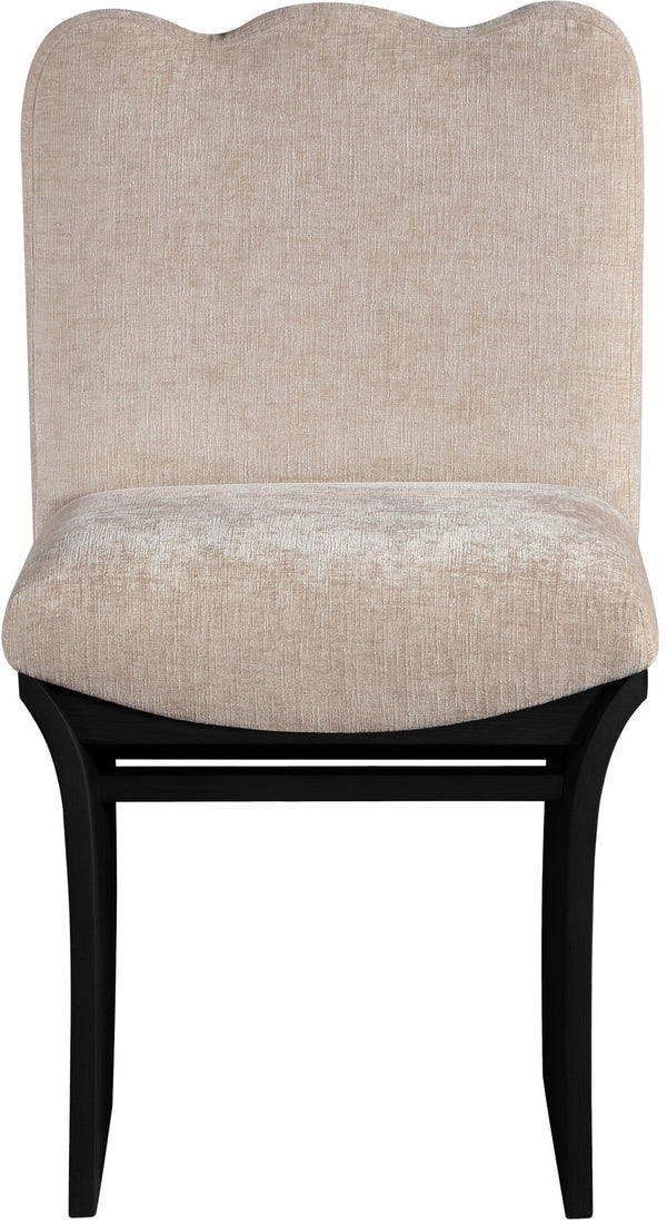 Meridian Furniture Shaw Art Deco Chenille Upholstered Dining Chair with Sculptural Oak Veneer Base for Any Room Beige 11068 11068Beige-C