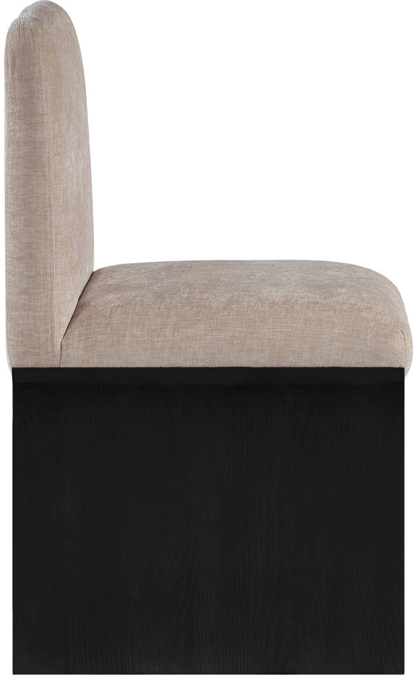 Meridian Furniture Shaw Art Deco Chenille Upholstered Dining Chair with Sculptural Oak Veneer Base for Any Room Beige 11068 11068Beige-C