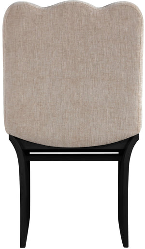 Meridian Furniture Shaw Art Deco Chenille Upholstered Dining Chair with Sculptural Oak Veneer Base for Any Room Beige 11068 11068Beige-C