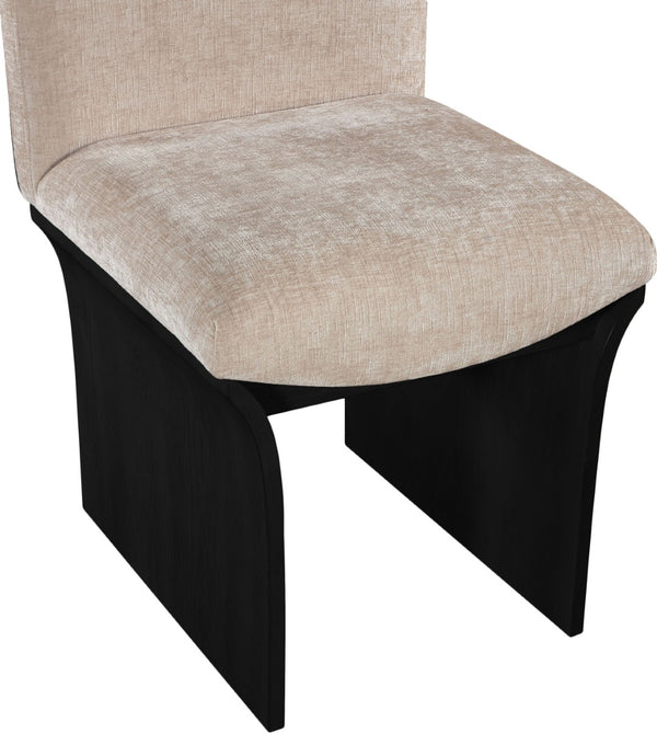 Meridian Furniture Shaw Art Deco Chenille Upholstered Dining Chair with Sculptural Oak Veneer Base for Any Room Beige 11068 11068Beige-C