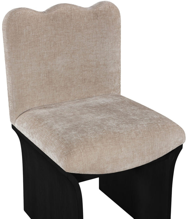 Meridian Furniture Shaw Art Deco Chenille Upholstered Dining Chair with Sculptural Oak Veneer Base for Any Room Beige 11068 11068Beige-C