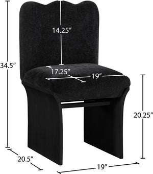 Meridian Furniture Shaw Art Deco Chenille Upholstered Dining Chair with Sculptural Oak Veneer Base for Any Room Black 11068 11068Black-C