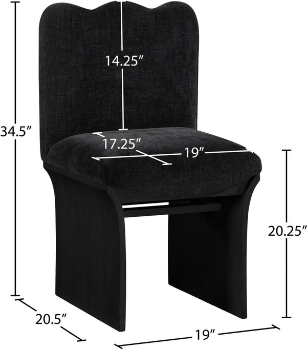 Meridian Furniture Shaw Art Deco Chenille Upholstered Dining Chair with Sculptural Oak Veneer Base for Any Room Black 11068 11068Black-C
