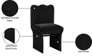 Meridian Furniture Shaw Art Deco Chenille Upholstered Dining Chair with Sculptural Oak Veneer Base for Any Room Black 11068 11068Black-C