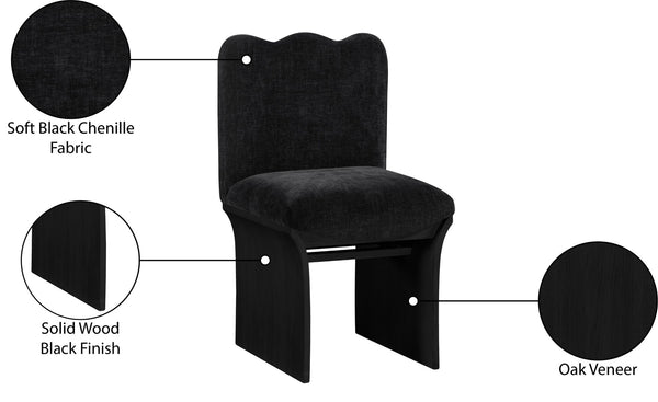 Meridian Furniture Shaw Art Deco Chenille Upholstered Dining Chair with Sculptural Oak Veneer Base for Any Room Black 11068 11068Black-C