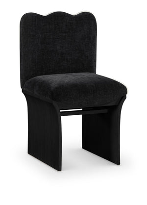 Meridian Furniture Shaw Art Deco Chenille Upholstered Dining Chair with Sculptural Oak Veneer Base for Any Room Black 11068 11068Black-C