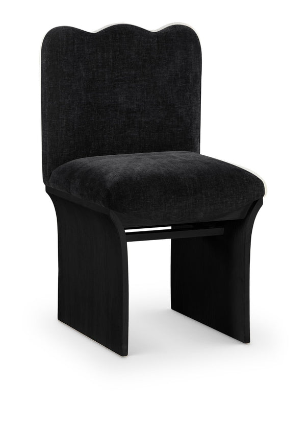 Meridian Furniture Shaw Art Deco Chenille Upholstered Dining Chair with Sculptural Oak Veneer Base for Any Room Black 11068 11068Black-C