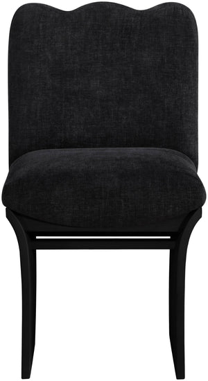 Meridian Furniture Shaw Art Deco Chenille Upholstered Dining Chair with Sculptural Oak Veneer Base for Any Room Black 11068 11068Black-C