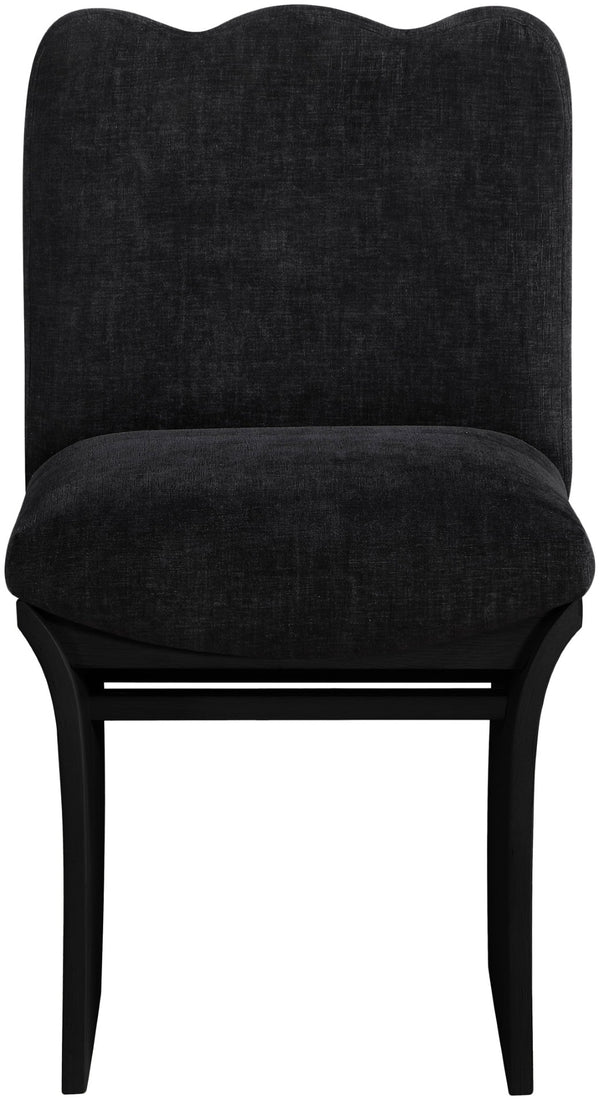 Meridian Furniture Shaw Art Deco Chenille Upholstered Dining Chair with Sculptural Oak Veneer Base for Any Room Black 11068 11068Black-C