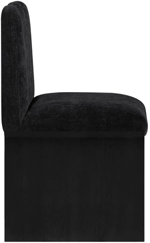 Meridian Furniture Shaw Art Deco Chenille Upholstered Dining Chair with Sculptural Oak Veneer Base for Any Room Black 11068 11068Black-C