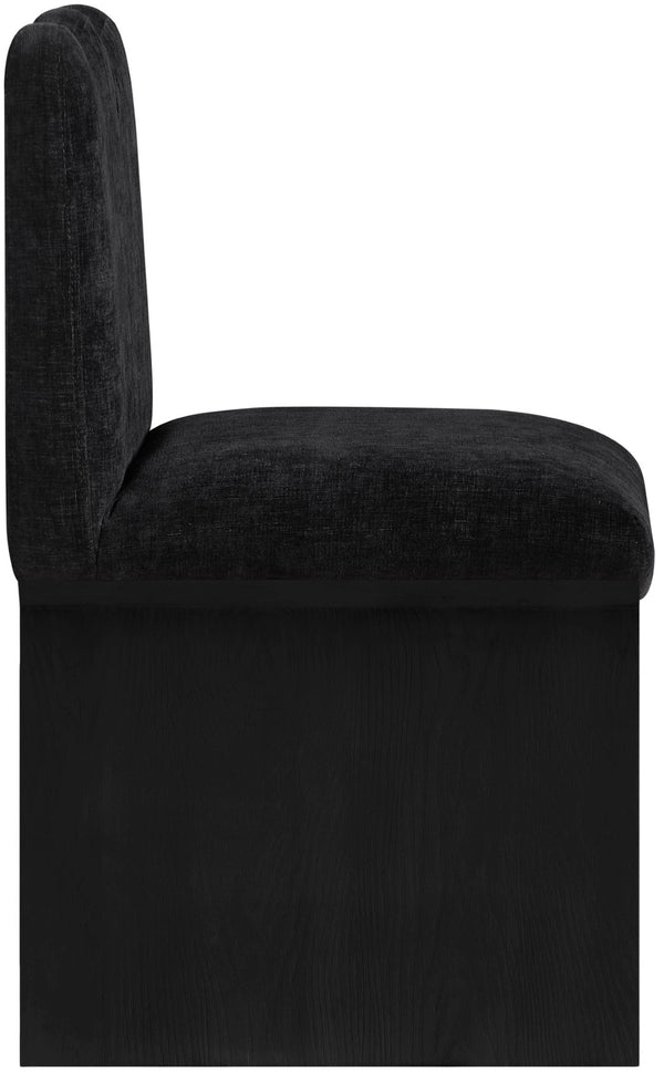 Meridian Furniture Shaw Art Deco Chenille Upholstered Dining Chair with Sculptural Oak Veneer Base for Any Room Black 11068 11068Black-C
