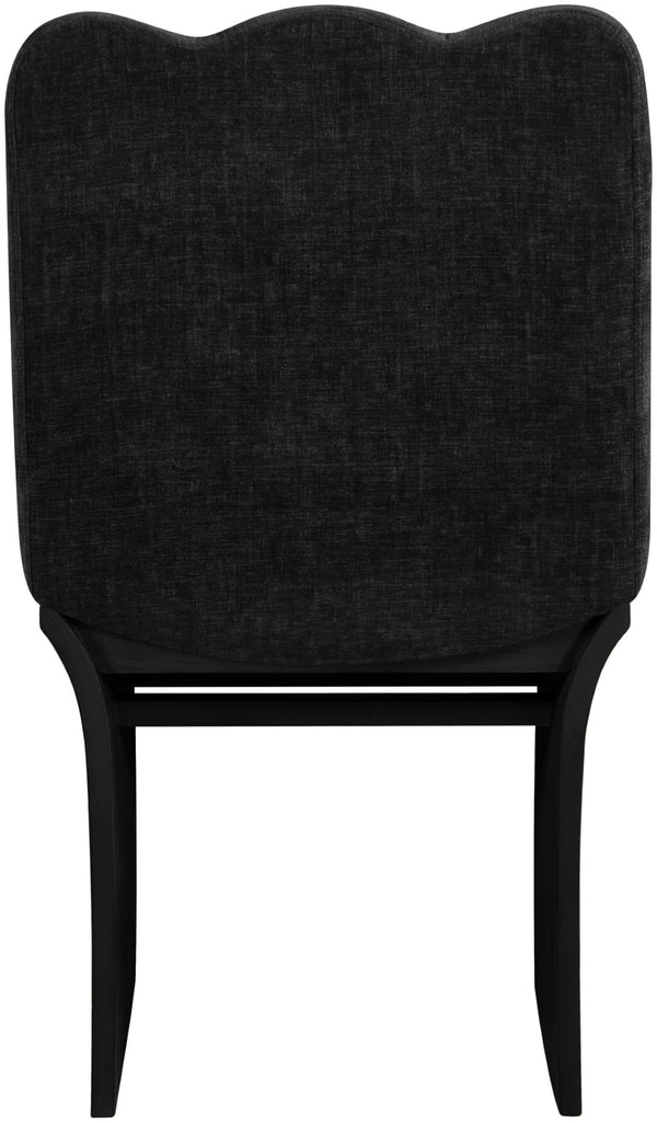 Meridian Furniture Shaw Art Deco Chenille Upholstered Dining Chair with Sculptural Oak Veneer Base for Any Room Black 11068 11068Black-C