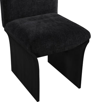 Meridian Furniture Shaw Art Deco Chenille Upholstered Dining Chair with Sculptural Oak Veneer Base for Any Room Black 11068 11068Black-C