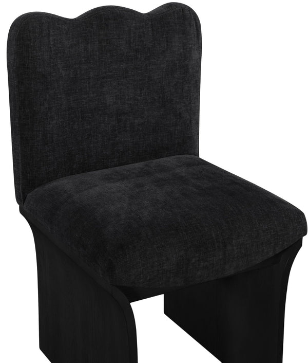 Meridian Furniture Shaw Art Deco Chenille Upholstered Dining Chair with Sculptural Oak Veneer Base for Any Room Black 11068 11068Black-C
