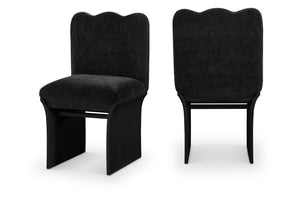 Meridian Furniture Shaw Art Deco Chenille Upholstered Dining Chair with Sculptural Oak Veneer Base for Any Room Black 11068 11068Black-C