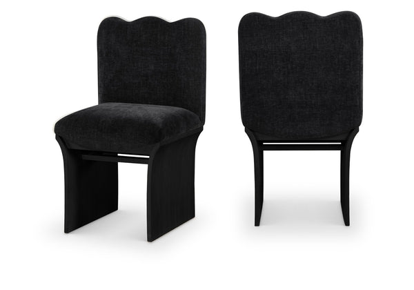 Meridian Furniture Shaw Art Deco Chenille Upholstered Dining Chair with Sculptural Oak Veneer Base for Any Room Black 11068 11068Black-C