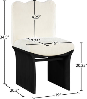 Meridian Furniture Shaw Art Deco Chenille Upholstered Dining Chair with Sculptural Oak Veneer Base for Any Room Cream 11068 11068Cream-C