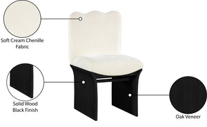 Meridian Furniture Shaw Art Deco Chenille Upholstered Dining Chair with Sculptural Oak Veneer Base for Any Room Cream 11068 11068Cream-C