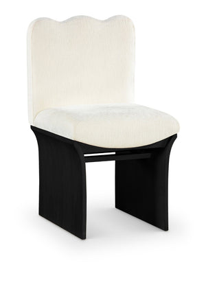 Meridian Furniture Shaw Art Deco Chenille Upholstered Dining Chair with Sculptural Oak Veneer Base for Any Room Cream 11068 11068Cream-C