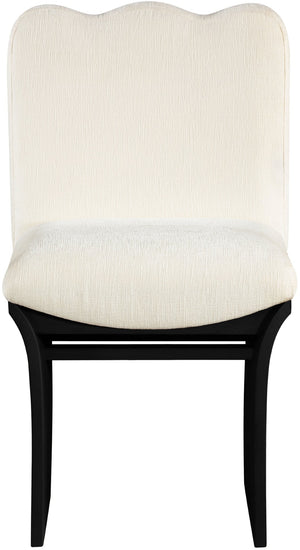 Meridian Furniture Shaw Art Deco Chenille Upholstered Dining Chair with Sculptural Oak Veneer Base for Any Room Cream 11068 11068Cream-C