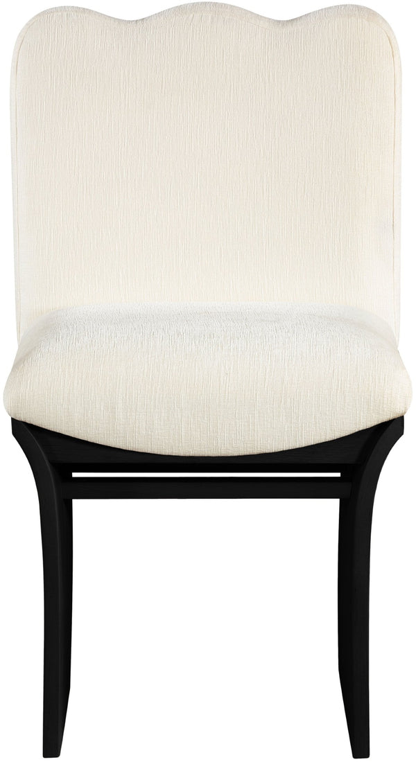 Meridian Furniture Shaw Art Deco Chenille Upholstered Dining Chair with Sculptural Oak Veneer Base for Any Room Cream 11068 11068Cream-C