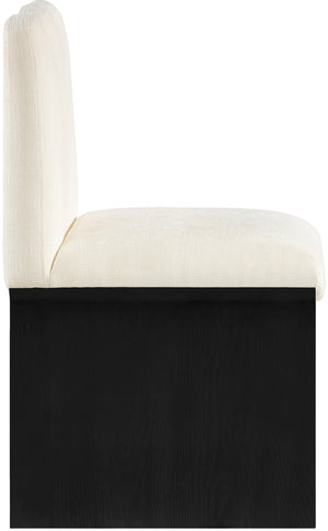 Meridian Furniture Shaw Art Deco Chenille Upholstered Dining Chair with Sculptural Oak Veneer Base for Any Room Cream 11068 11068Cream-C