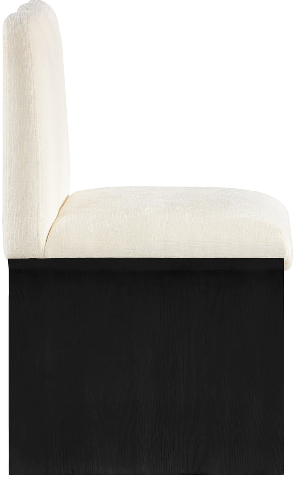 Meridian Furniture Shaw Art Deco Chenille Upholstered Dining Chair with Sculptural Oak Veneer Base for Any Room Cream 11068 11068Cream-C