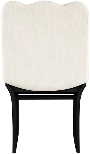 Meridian Furniture Shaw Art Deco Chenille Upholstered Dining Chair with Sculptural Oak Veneer Base for Any Room Cream 11068 11068Cream-C