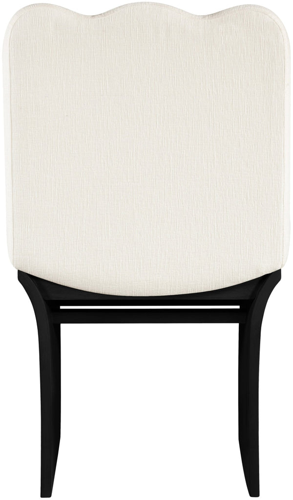 Meridian Furniture Shaw Art Deco Chenille Upholstered Dining Chair with Sculptural Oak Veneer Base for Any Room Cream 11068 11068Cream-C
