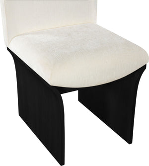 Meridian Furniture Shaw Art Deco Chenille Upholstered Dining Chair with Sculptural Oak Veneer Base for Any Room Cream 11068 11068Cream-C