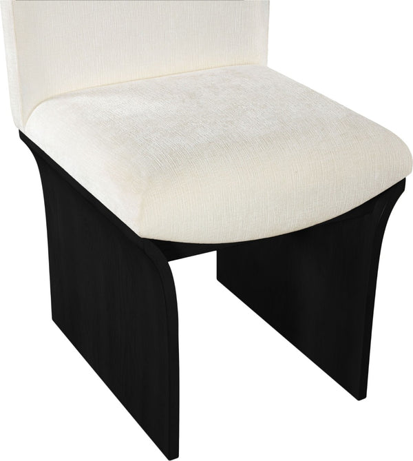 Meridian Furniture Shaw Art Deco Chenille Upholstered Dining Chair with Sculptural Oak Veneer Base for Any Room Cream 11068 11068Cream-C