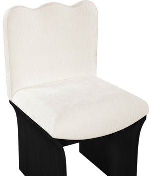 Meridian Furniture Shaw Art Deco Chenille Upholstered Dining Chair with Sculptural Oak Veneer Base for Any Room Cream 11068 11068Cream-C