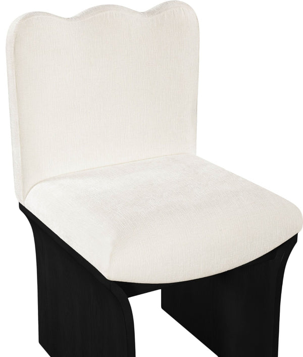 Meridian Furniture Shaw Art Deco Chenille Upholstered Dining Chair with Sculptural Oak Veneer Base for Any Room Cream 11068 11068Cream-C