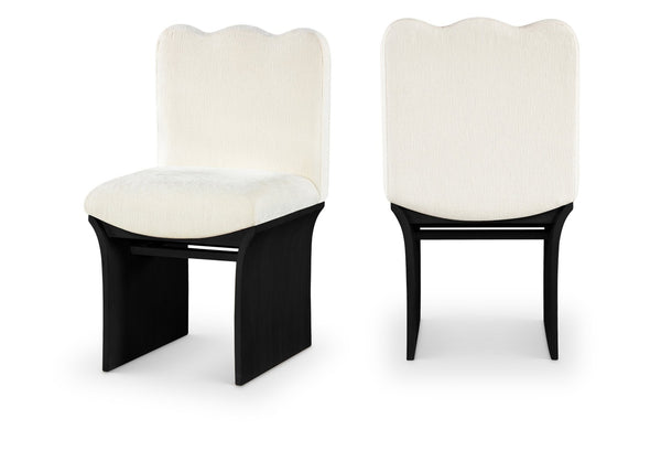 Meridian Furniture Shaw Art Deco Chenille Upholstered Dining Chair with Sculptural Oak Veneer Base for Any Room Cream 11068 11068Cream-C