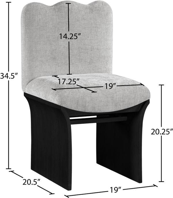 Meridian Furniture Shaw Art Deco Chenille Upholstered Dining Chair with Sculptural Oak Veneer Base for Any Room Grey 11068 11068Grey-C