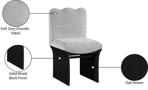 Meridian Furniture Shaw Art Deco Chenille Upholstered Dining Chair with Sculptural Oak Veneer Base for Any Room Grey 11068 11068Grey-C
