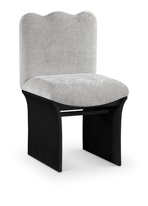 Meridian Furniture Shaw Art Deco Chenille Upholstered Dining Chair with Sculptural Oak Veneer Base for Any Room Grey 11068 11068Grey-C