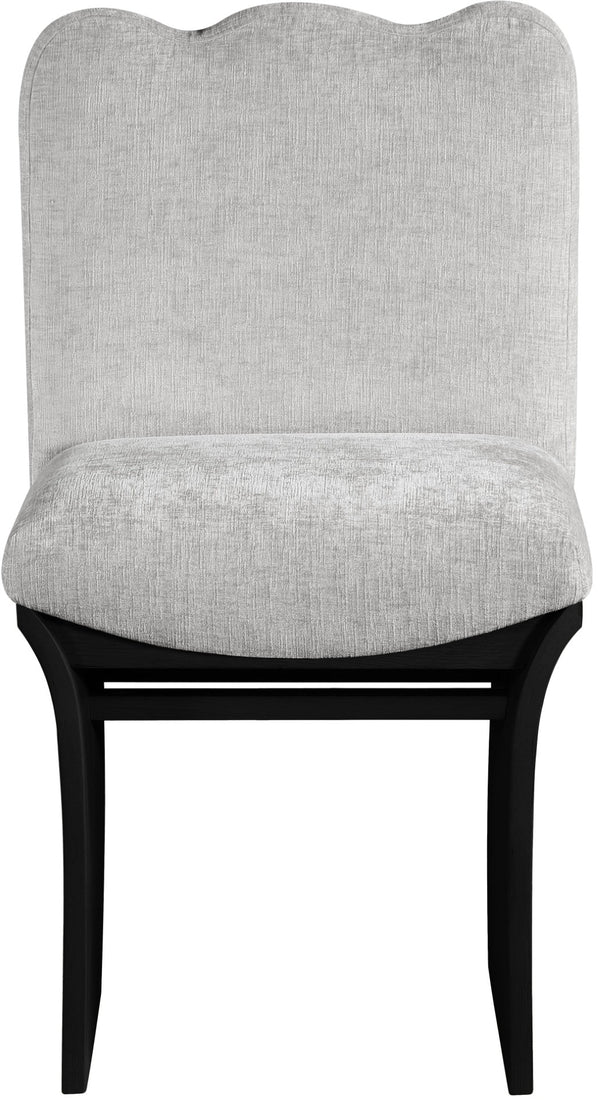 Meridian Furniture Shaw Art Deco Chenille Upholstered Dining Chair with Sculptural Oak Veneer Base for Any Room Grey 11068 11068Grey-C