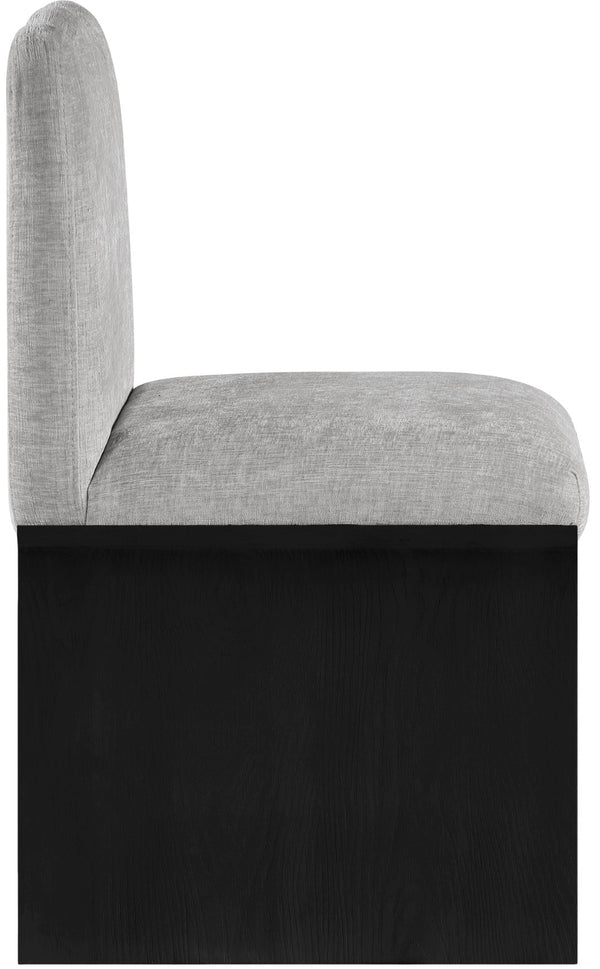 Meridian Furniture Shaw Art Deco Chenille Upholstered Dining Chair with Sculptural Oak Veneer Base for Any Room Grey 11068 11068Grey-C